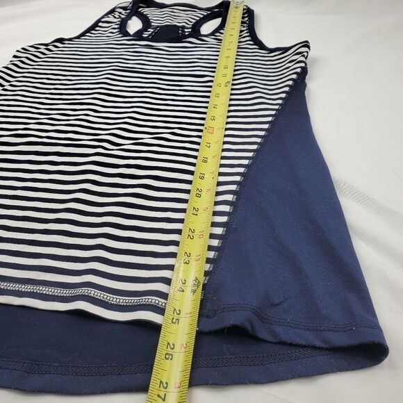 M NAUTICAL NAVY BLUE WHITE STRIPED SOFT STRETCH RACERBACK TANK TOP MEDIUM - Picture 3 of 5